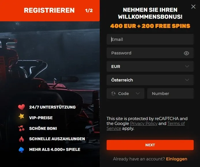 Registrierungsprozess bei N1 Casino