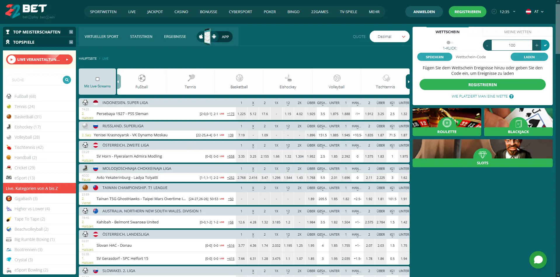 22bet Casino Live-Casino