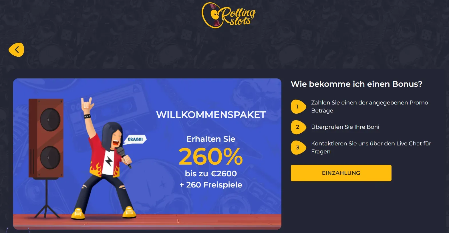 Rolling Slots casino willkommenspaket