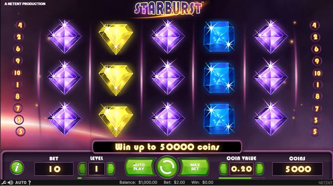 Starburst Slot mit wenig Einsatz