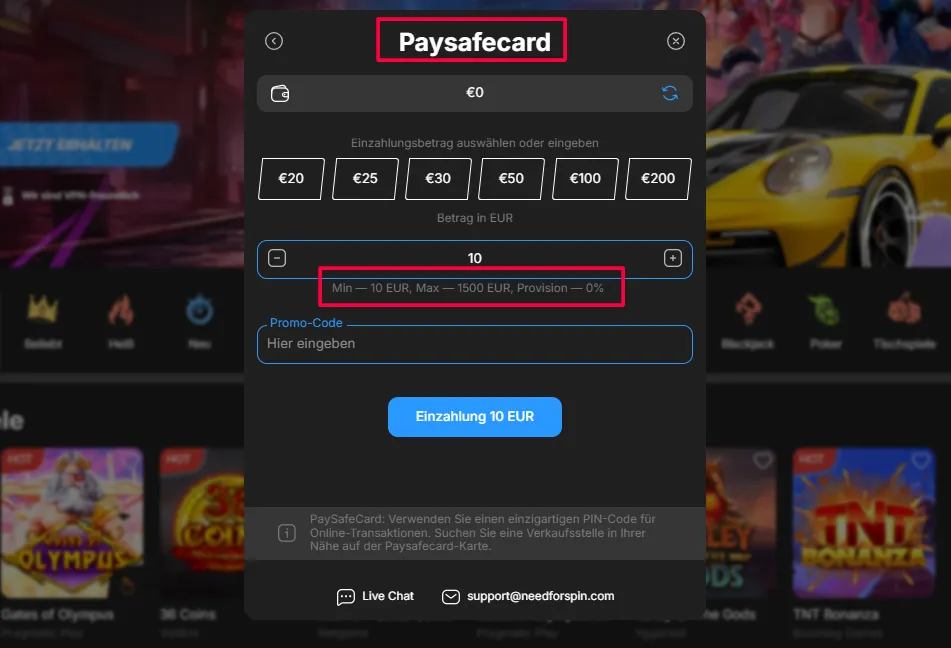 Need for Spin online casino mit paysafecard