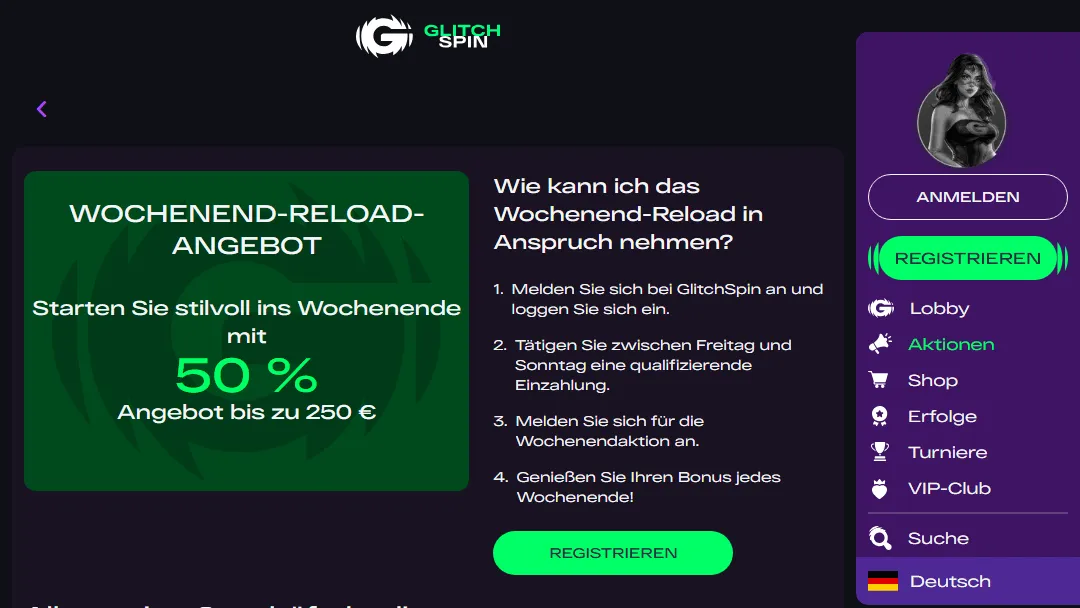 Glitchspin Wochenende Reload Angebot Banner