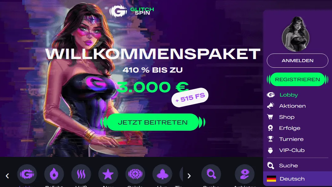 Glitchspin Casino Willkommenspaket Banner