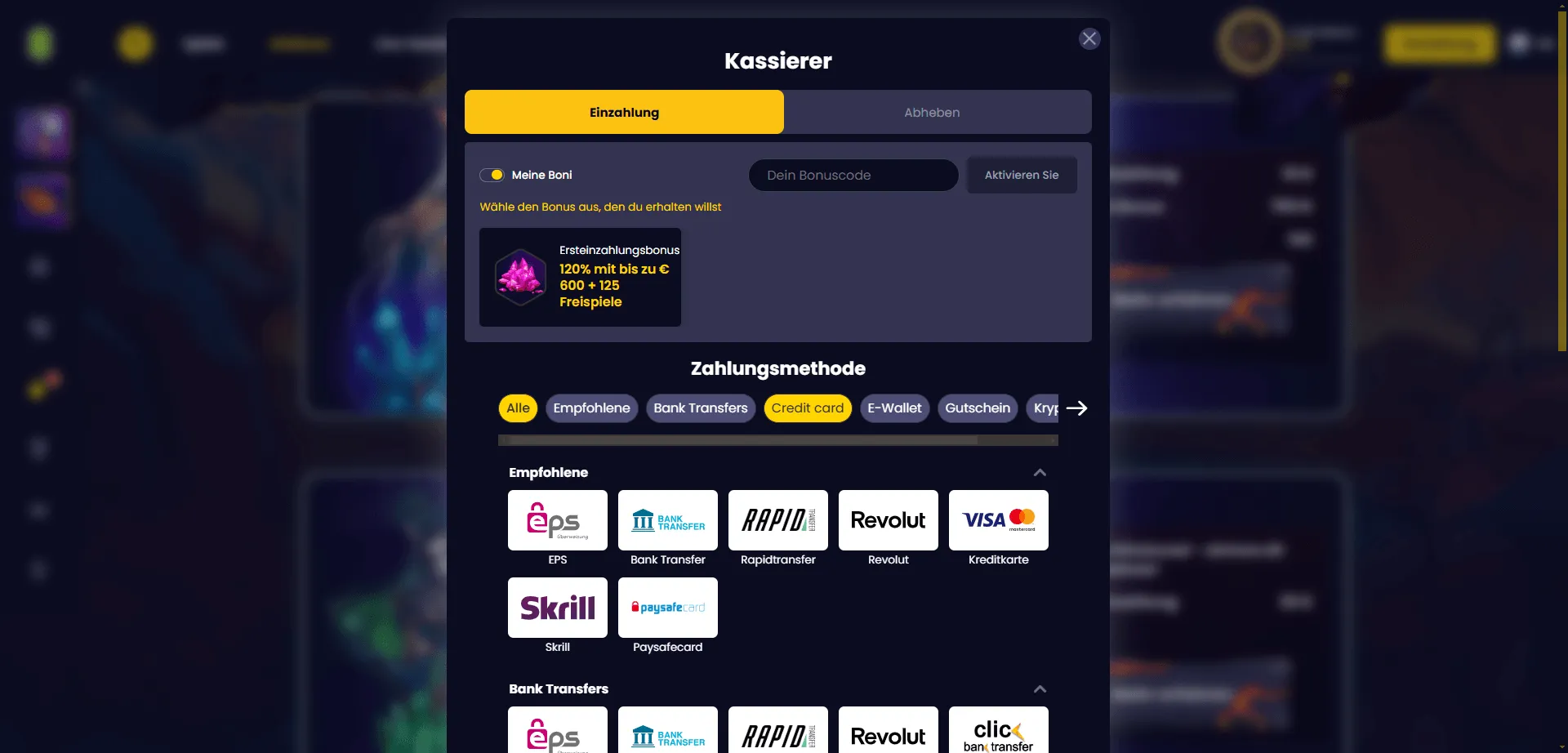 SlotsGem Casino Einzahlungsmöglichkeiten