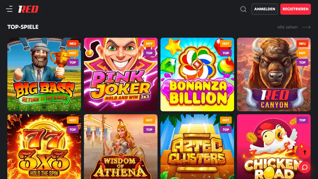 Slots am oberen Ende des 1red-Spielkatalogs