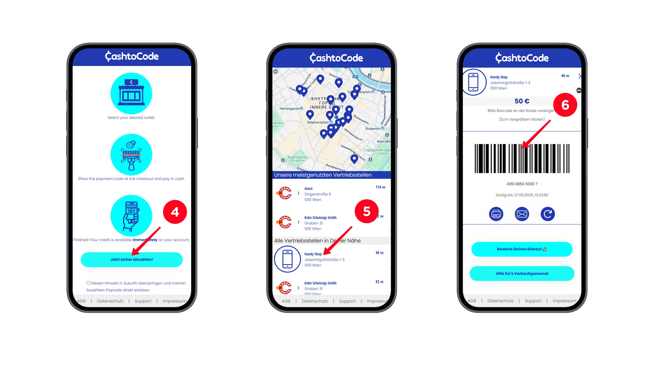 CashtoCode Barcode generieren und Verkaufsstelle auswählen für Casino-Einzahlung
