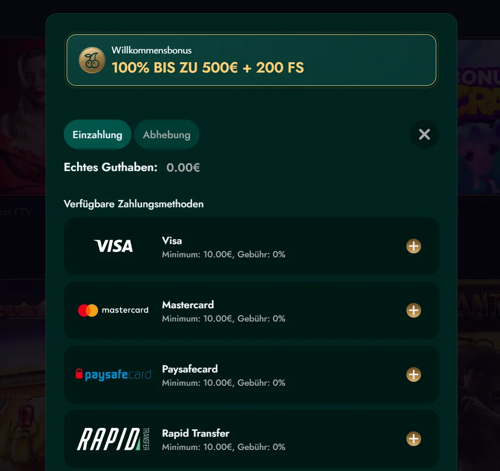 Cashed Online Casino Zahlungsmethoden