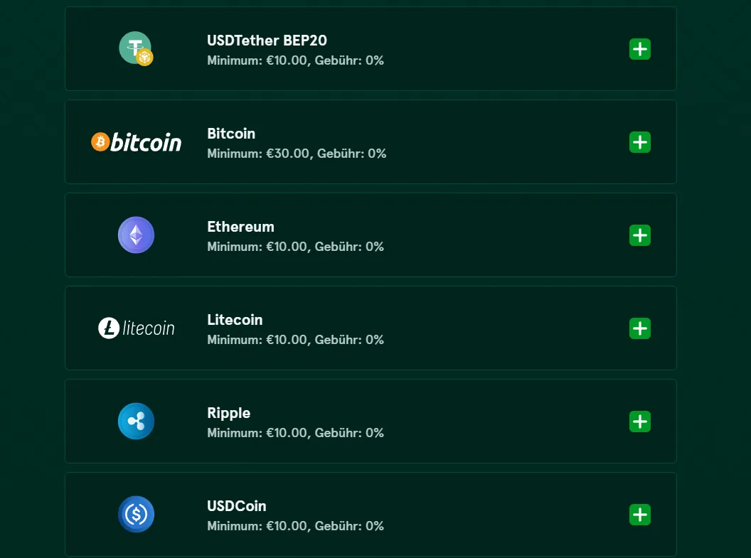 Casinia Online Casino Zahlungsmethoden