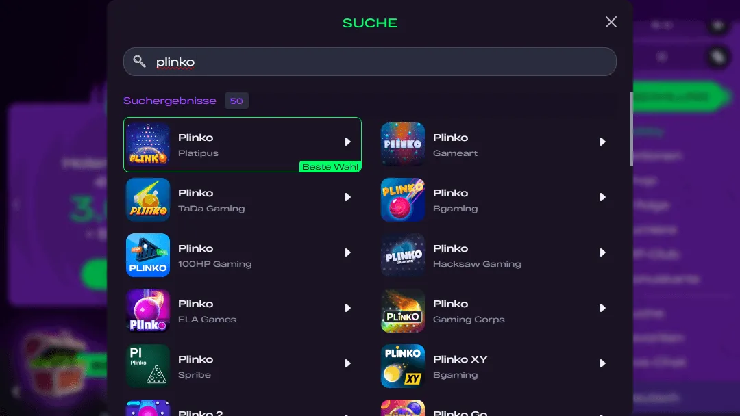 Plinko Spiele – 50 Treffer bei GlitchSpin gefunden Suchergebnisse für Plinko bei GlitchSpin – verschiedene Anbieter und Versionen wie Platipus, TaDa Gaming, Bgaming, Spribe, Hacksaw und mehr
